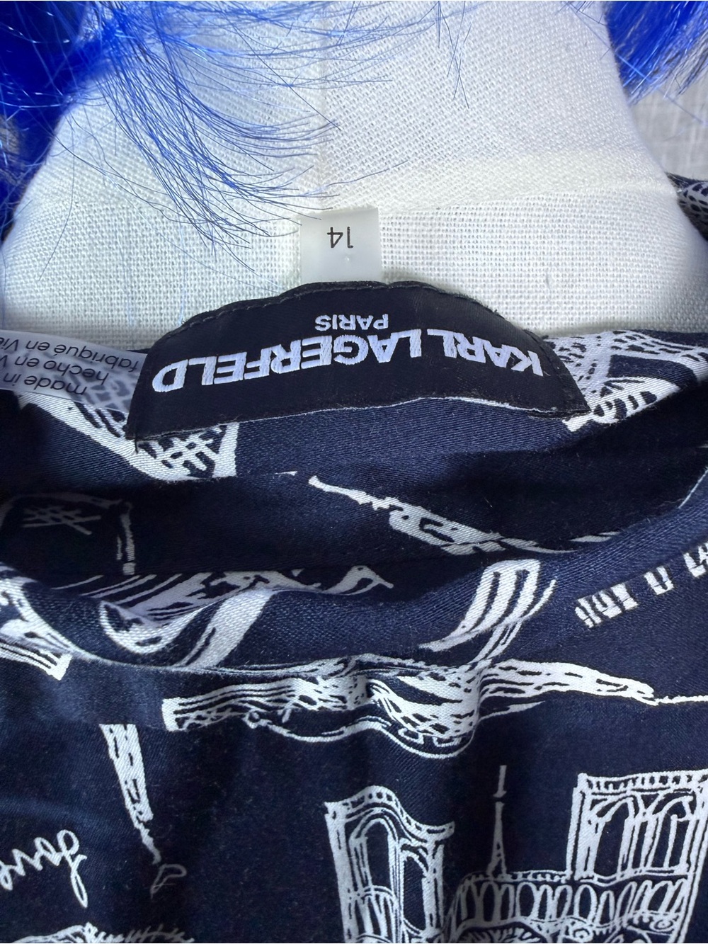 Karl Lagerfeld Navy and White Printed Shirt Dress - Picture 8 of 8